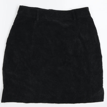 Boohoo Womens Black  Corduroy A-Line Skirt Size 8