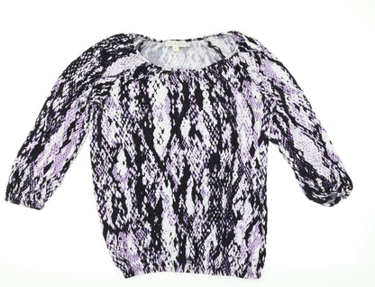 Dana Buchman Womens Purple Animal Print  Basic T-Shirt Size S