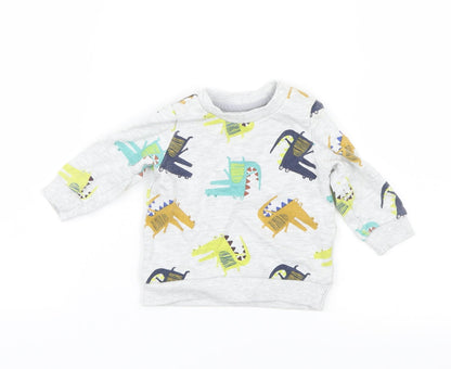 F&F Boys Grey Geometric Knit Pullover Jumper Size 0-3 Months  - Dinosaur