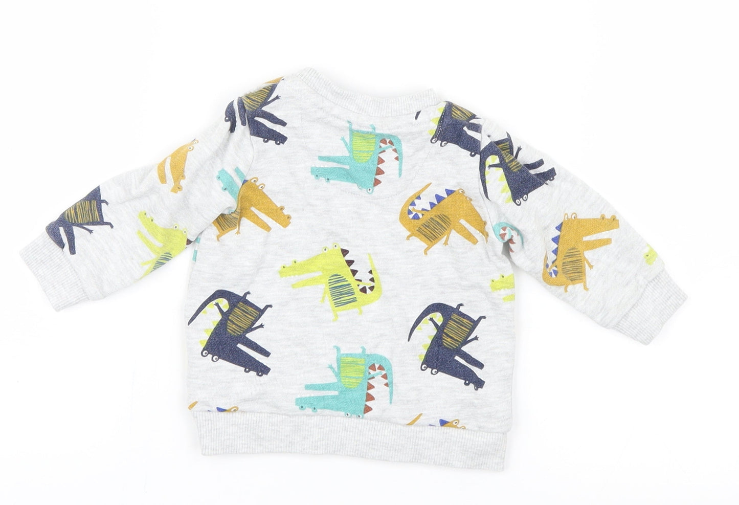 F&F Boys Grey Geometric Knit Pullover Jumper Size 0-3 Months  - Dinosaur