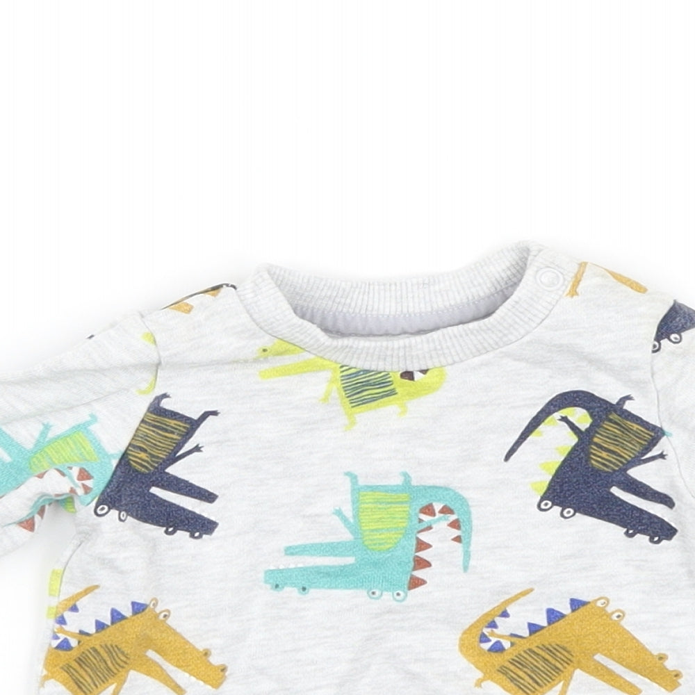 F&F Boys Grey Geometric Knit Pullover Jumper Size 0-3 Months  - Dinosaur