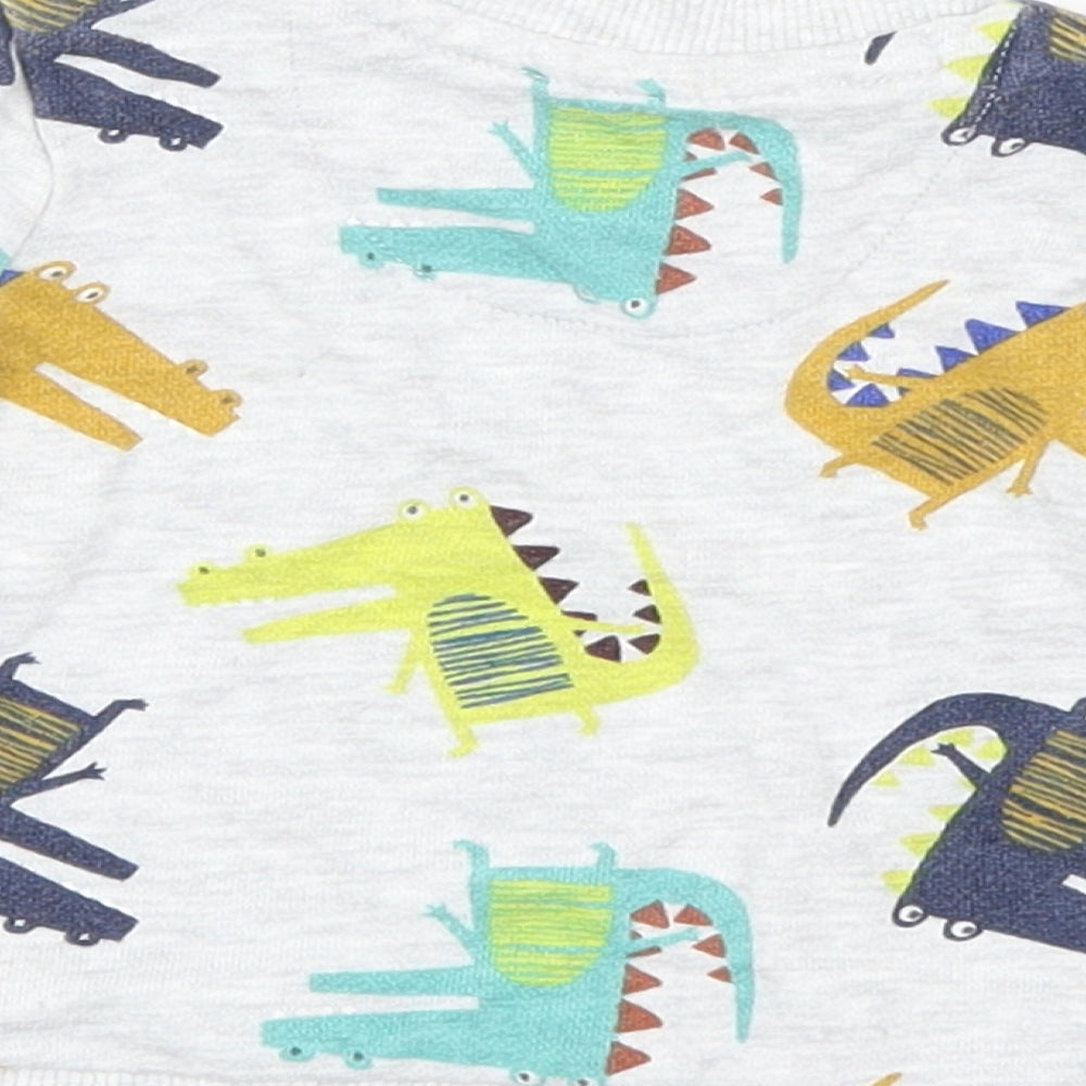 F&F Boys Grey Geometric Knit Pullover Jumper Size 0-3 Months  - Dinosaur