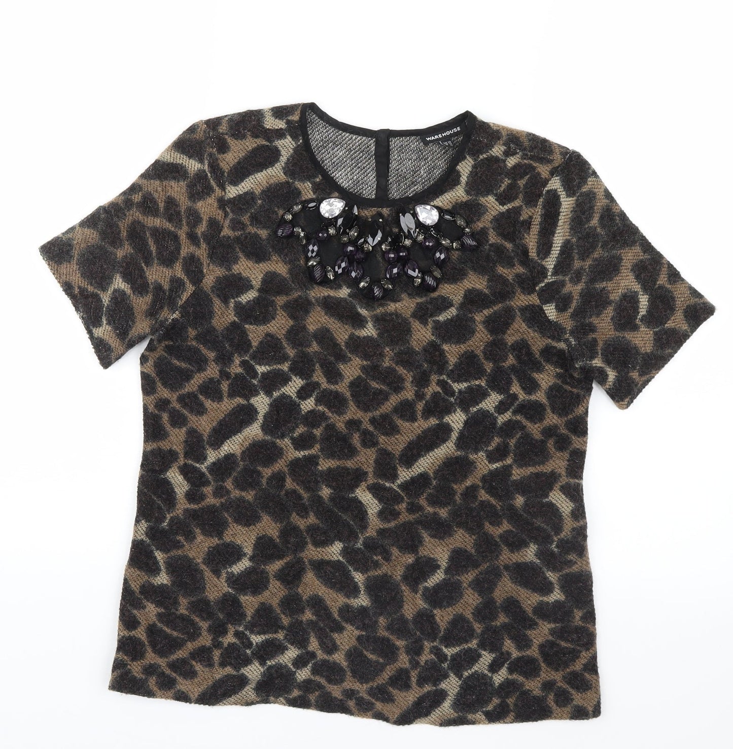 Womens UK Size 10 Warehouse Brown Basic T-Shirt