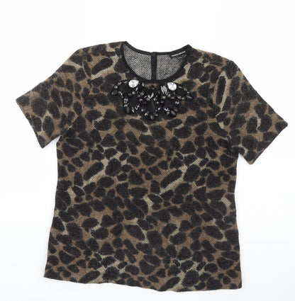 Womens UK Size 10 Warehouse Brown Basic T-Shirt