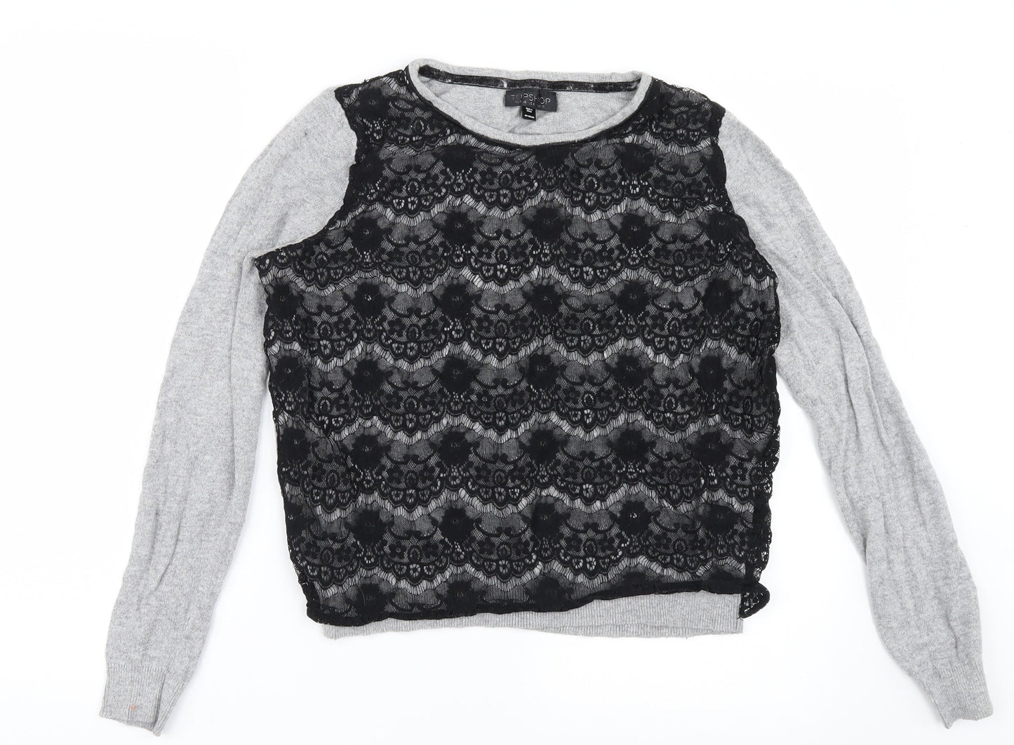 Topshop Womens Grey  Knit Pullover Jumper Size 10  - Lace Detail
