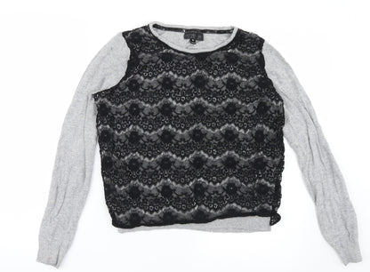 Topshop Womens Grey  Knit Pullover Jumper Size 10  - Lace Detail