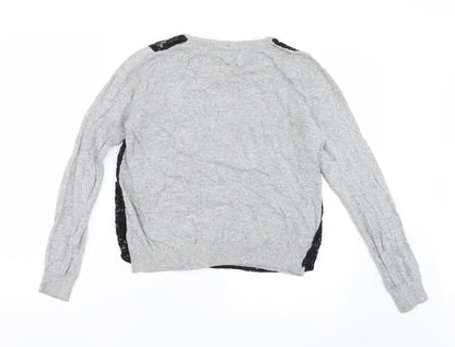 Topshop Womens Grey  Knit Pullover Jumper Size 10  - Lace Detail