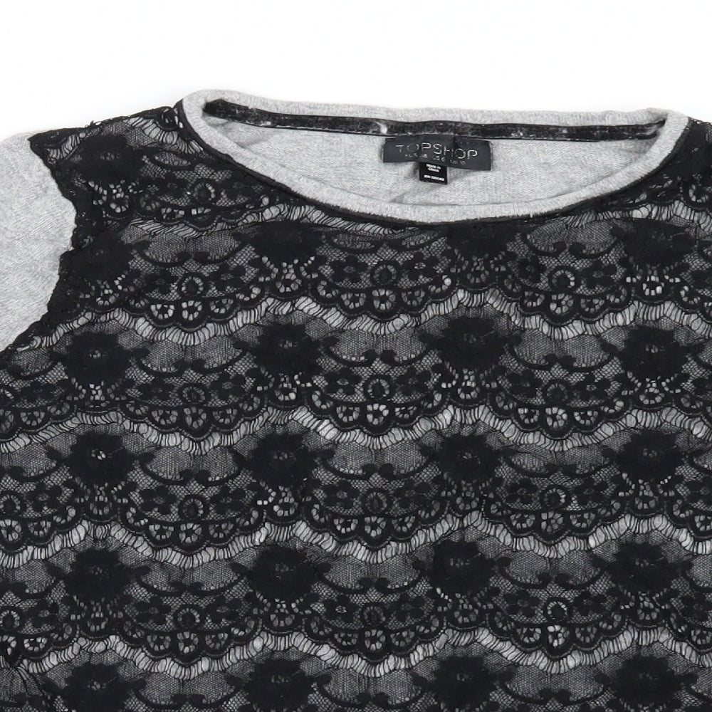 Topshop Womens Grey  Knit Pullover Jumper Size 10  - Lace Detail