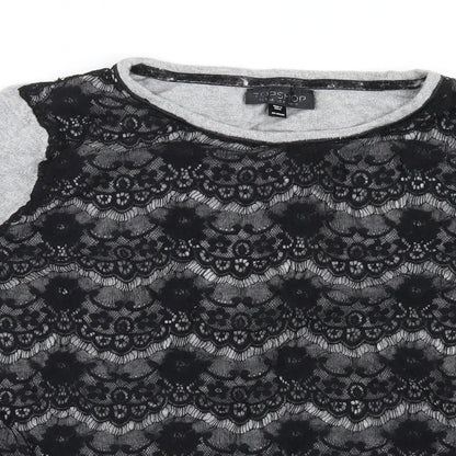 Topshop Womens Grey  Knit Pullover Jumper Size 10  - Lace Detail