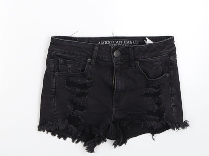 American Eagle Outfitters Womens Black  Denim Hot Pants Shorts Size 6 - Distressed