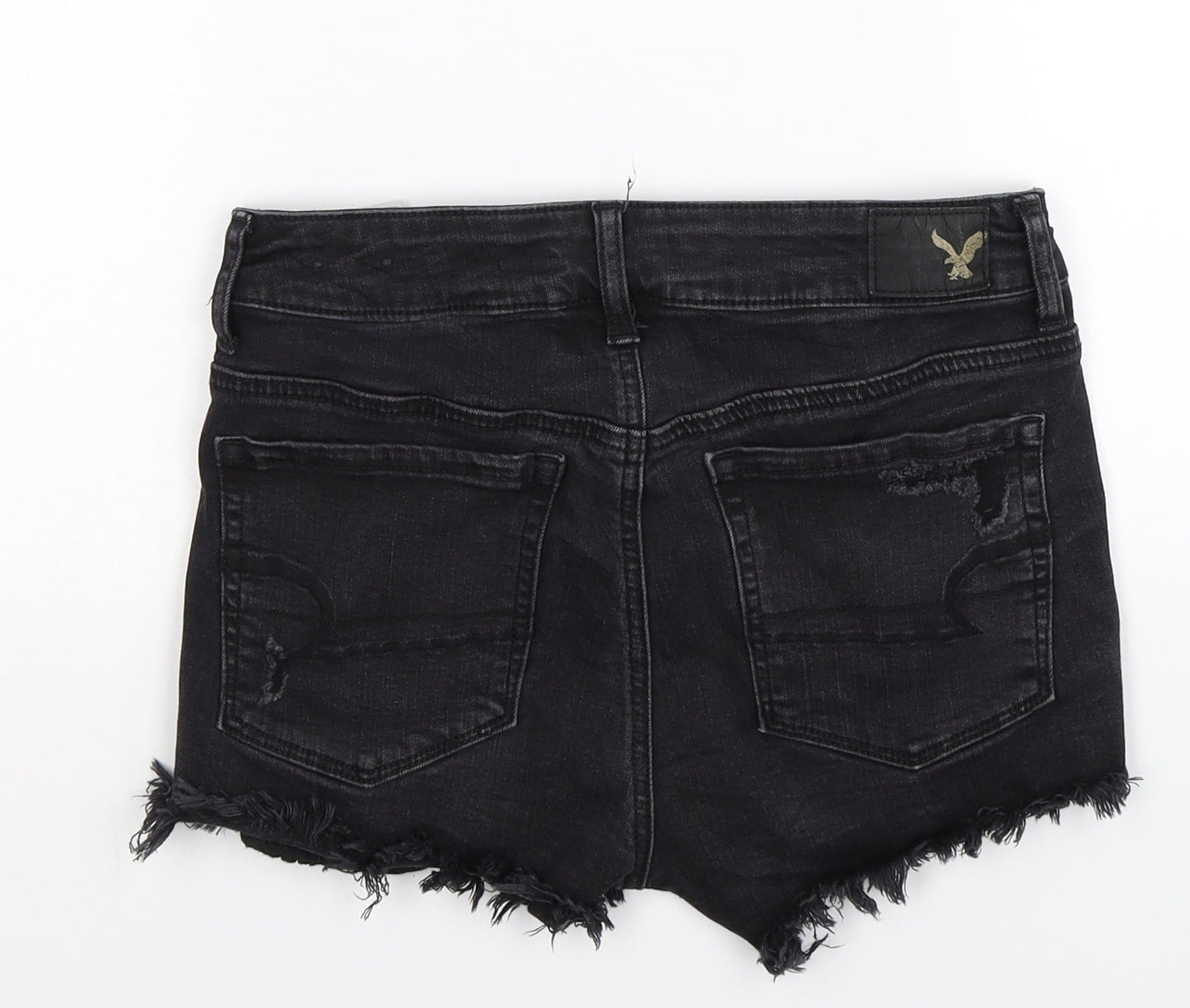 American Eagle Outfitters Womens Black  Denim Hot Pants Shorts Size 6 - Distressed