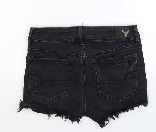 American Eagle Outfitters Womens Black  Denim Hot Pants Shorts Size 6 - Distressed