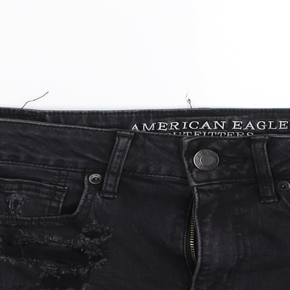American Eagle Outfitters Womens Black  Denim Hot Pants Shorts Size 6 - Distressed