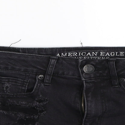 American Eagle Outfitters Womens Black  Denim Hot Pants Shorts Size 6 - Distressed