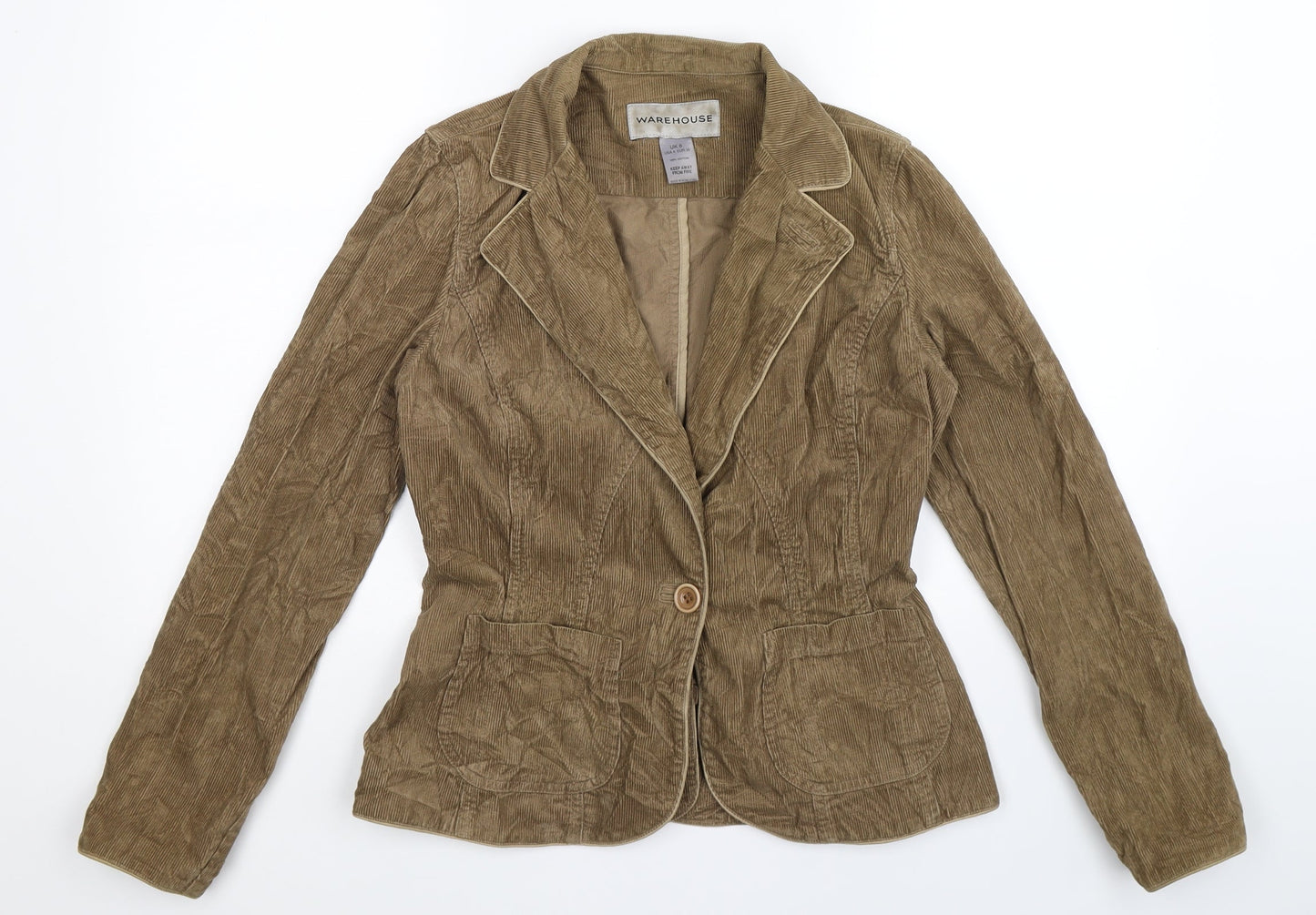 Warehouse Womens Beige  Corduroy Jacket Blazer Size 8