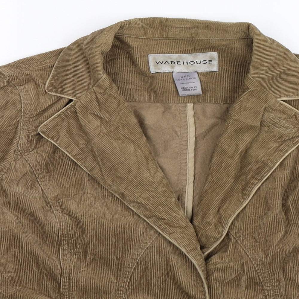 Warehouse Womens Beige  Corduroy Jacket Blazer Size 8