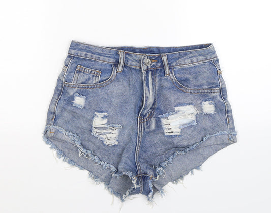 SheIn Womens Blue  Denim Hot Pants Shorts Size XS - Distressed