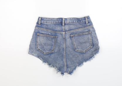 SheIn Womens Blue  Denim Hot Pants Shorts Size XS - Distressed