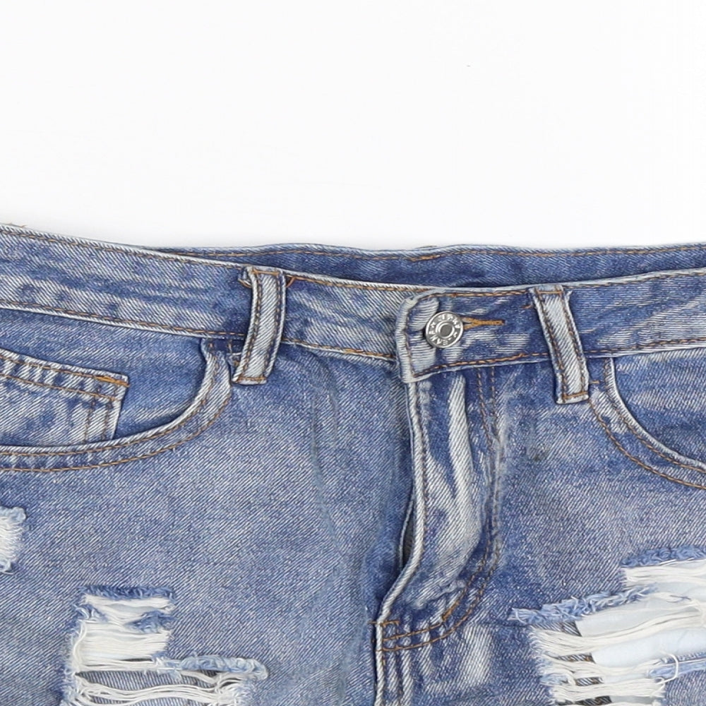 SheIn Womens Blue  Denim Hot Pants Shorts Size XS - Distressed