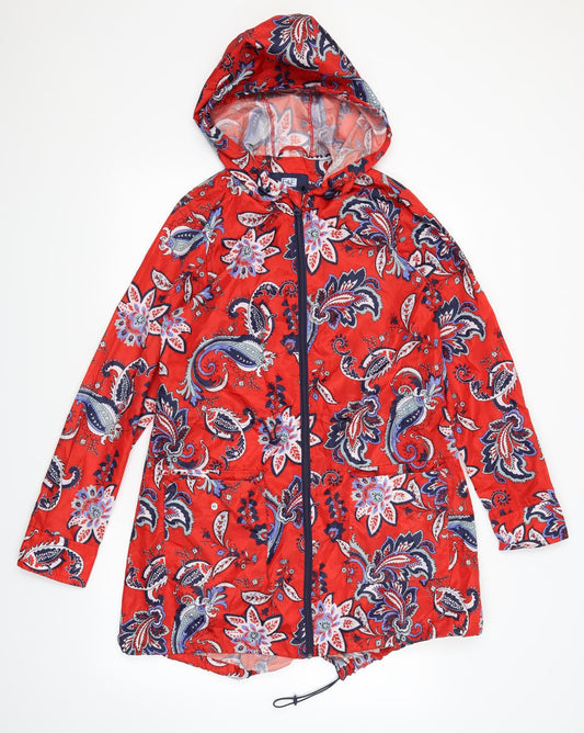 F&F Womens Red Paisley  Parka Coat Size S  - Drawstring