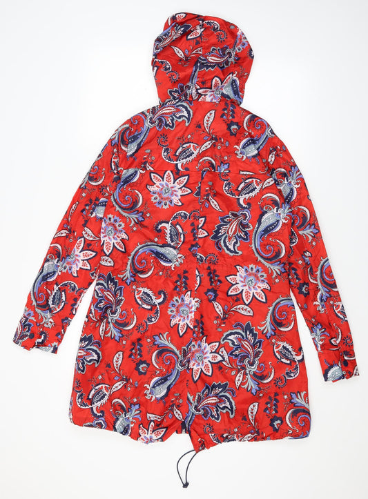 F&F Womens Red Paisley  Parka Coat Size S  - Drawstring