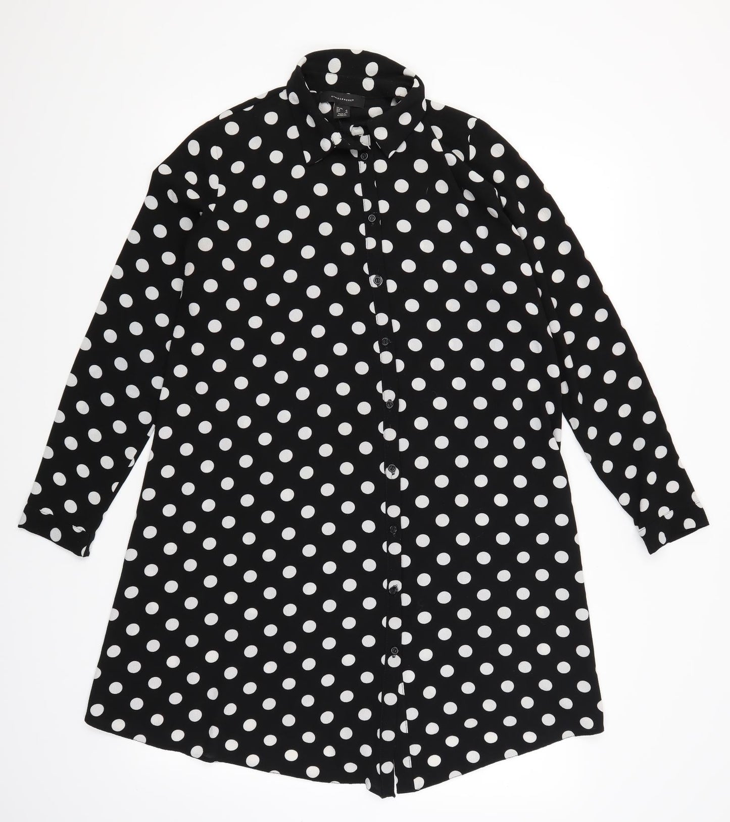 Atmosphere Womens Black Polka Dot  Basic Button-Up Size 8  - Oversized Sheer