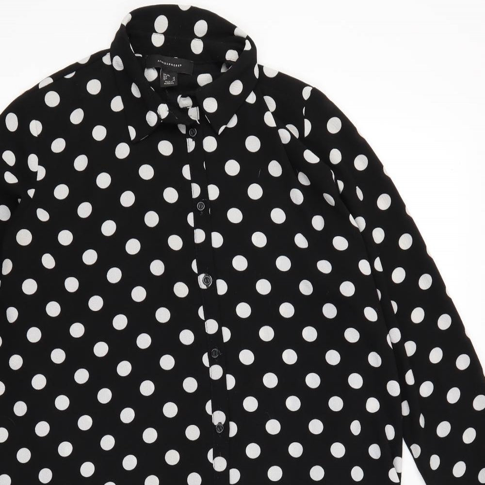 Atmosphere Womens Black Polka Dot  Basic Button-Up Size 8  - Oversized Sheer