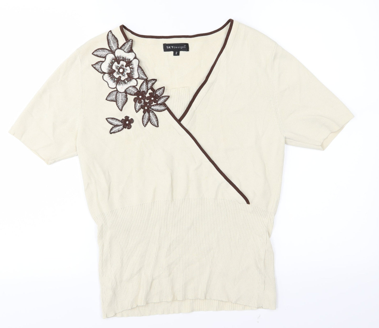 Womens UK Size M Sky Designs Beige Basic T-Shirt