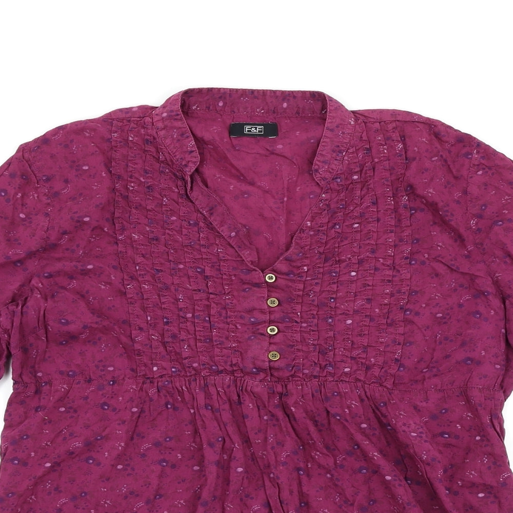 F&F Womens Purple Floral  Basic Button-Up Size 12