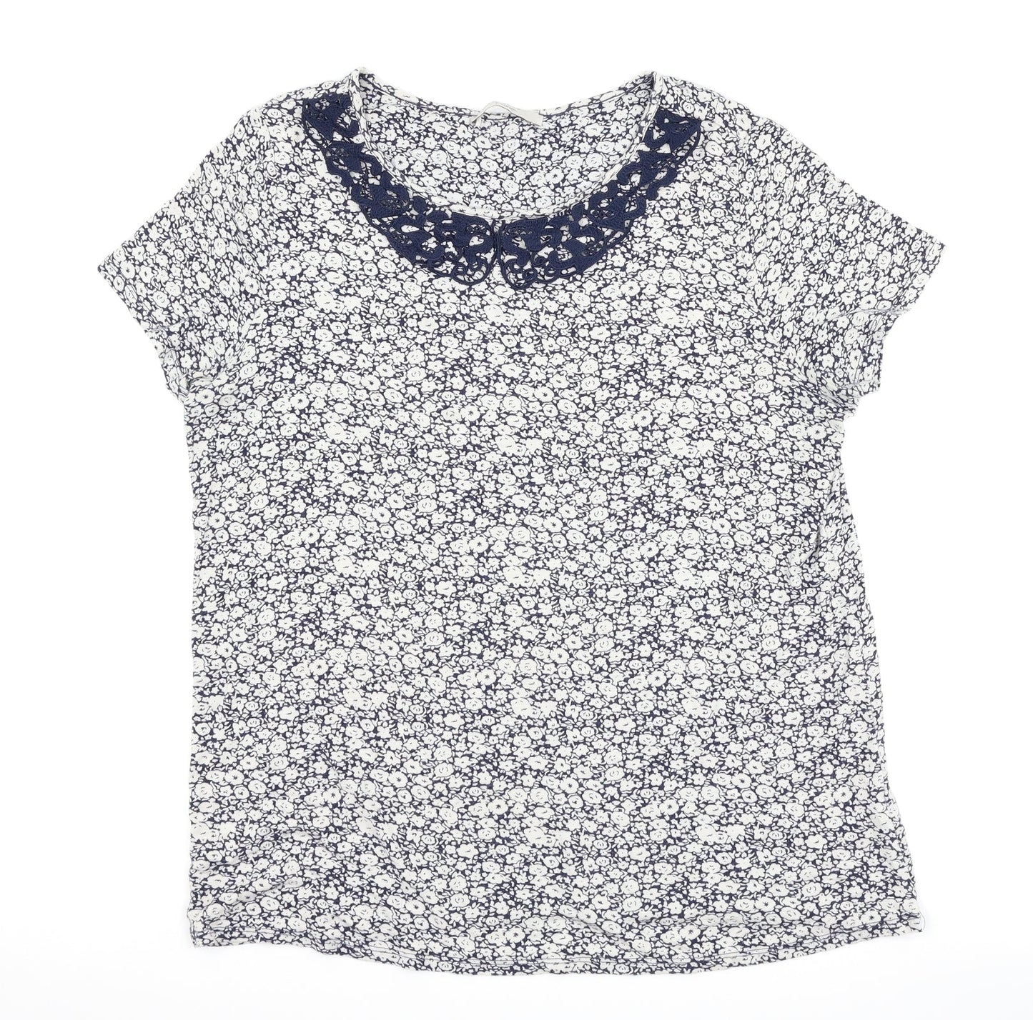 George Womens Blue Floral  Basic T-Shirt Size 16