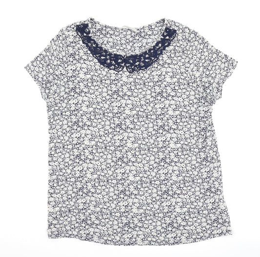 George Womens Blue Floral  Basic T-Shirt Size 16