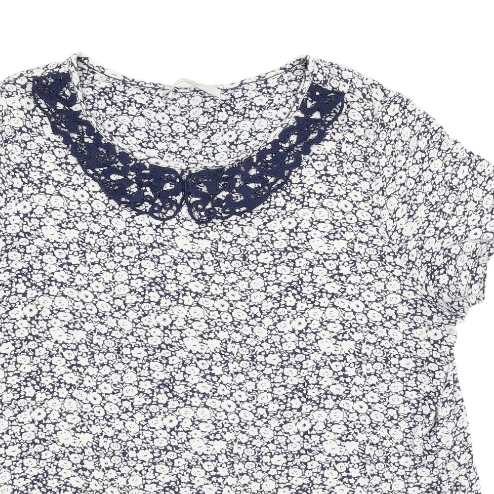 George Womens Blue Floral  Basic T-Shirt Size 16