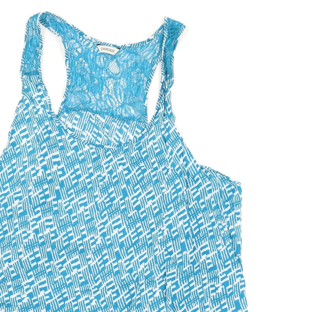 Cherokee Womens Blue Geometric  Basic Tank Size 16
