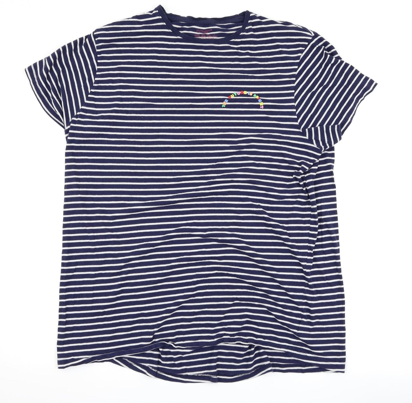 Primark Womens Blue Striped  Basic T-Shirt Size 18  - slogan