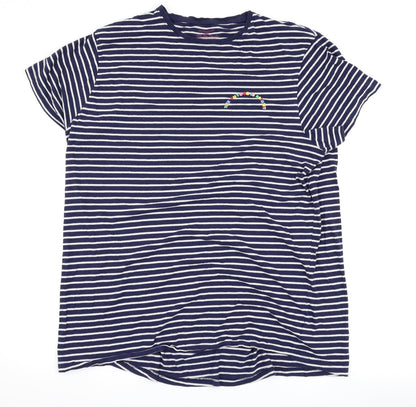 Primark Womens Blue Striped  Basic T-Shirt Size 18  - slogan