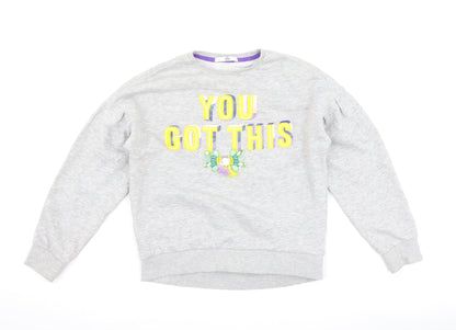 Marks and Spencer Girls Grey   Pullover Sweatshirt Size 10-11 Years  - slogan