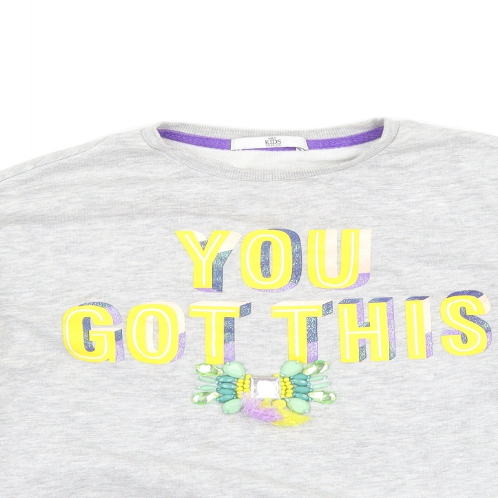 Marks and Spencer Girls Grey   Pullover Sweatshirt Size 10-11 Years  - slogan