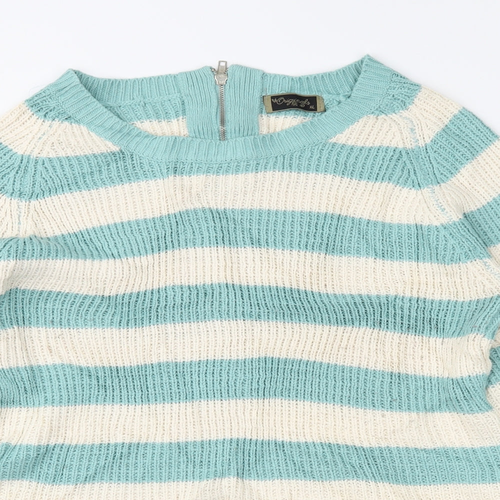 originals Womens Green Striped  Pullover Jumper Size XL