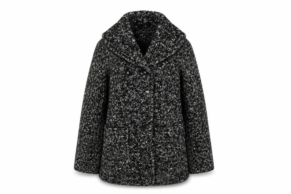 Next Womens Black Herringbone  Overcoat Coat Size 10
