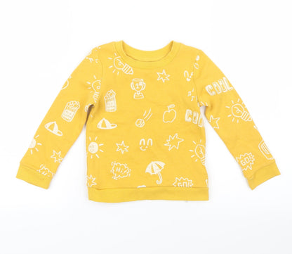 Primark  Yellow Spotted  Pullover Jumper Size 24 Months  - popcorn, star, apple