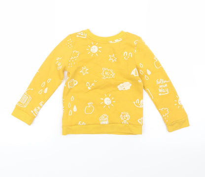 Primark  Yellow Spotted  Pullover Jumper Size 24 Months  - popcorn, star, apple