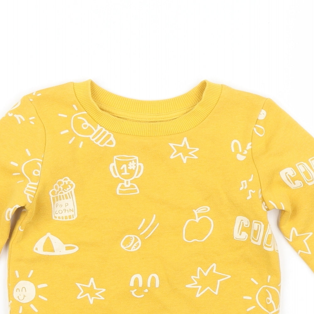 Primark  Yellow Spotted  Pullover Jumper Size 24 Months  - popcorn, star, apple