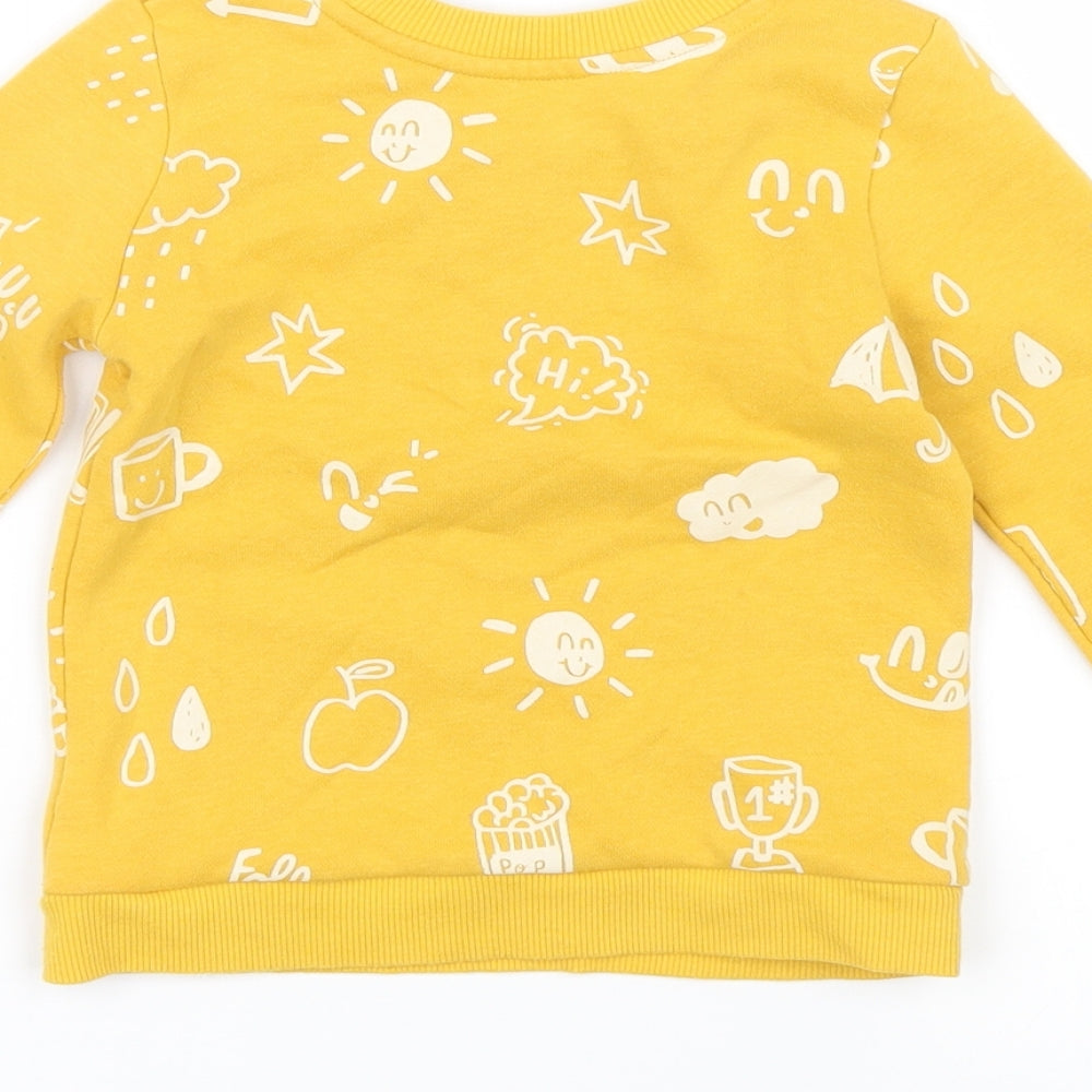 Primark  Yellow Spotted  Pullover Jumper Size 24 Months  - popcorn, star, apple