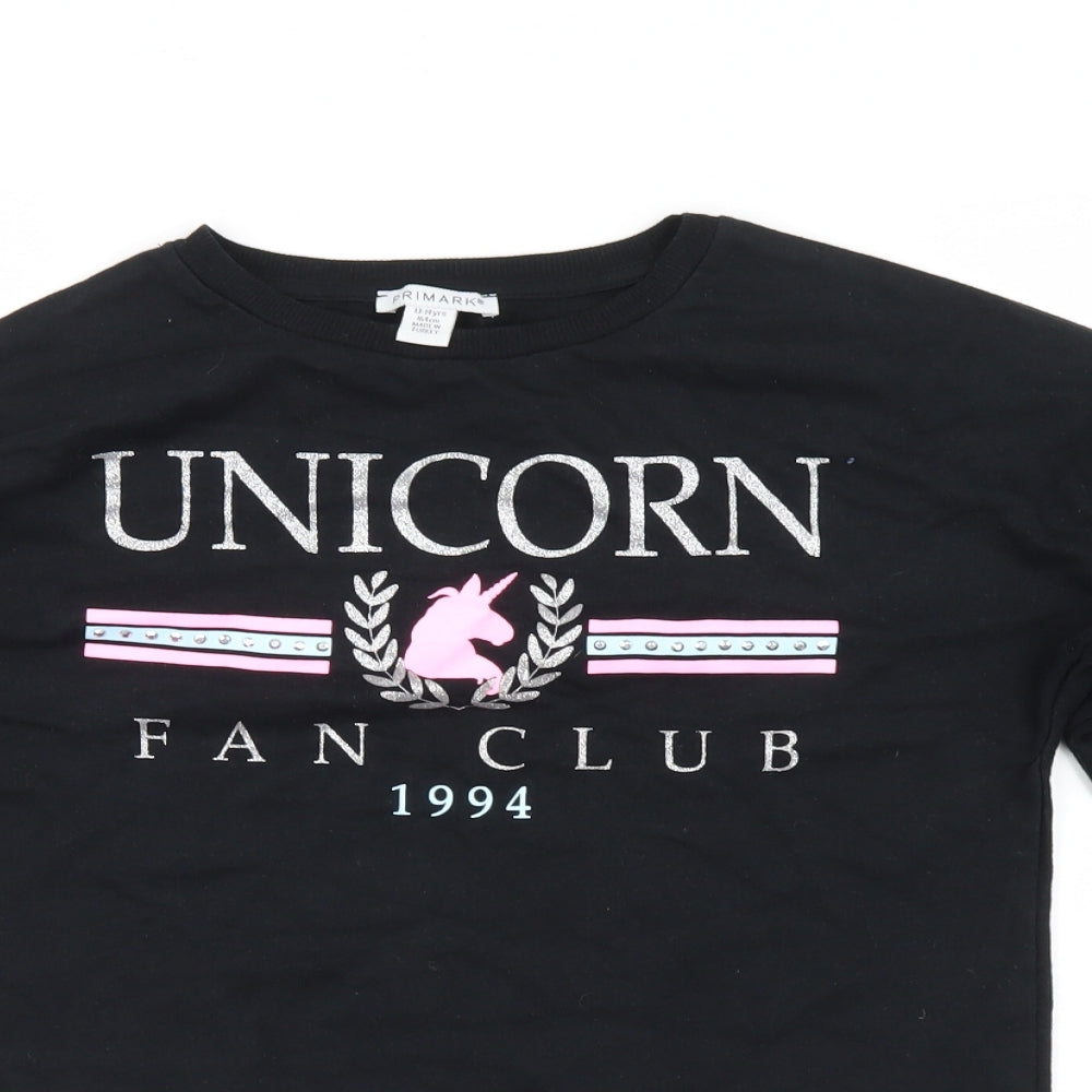 Primark Girls Black   Pullover Sweatshirt Size 13-14 Years  - unicorn fan club