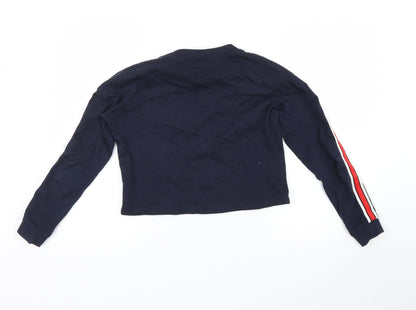 H&M Girls Blue   Pullover Sweatshirt Size 10-11 Years  - stripe on sleeves