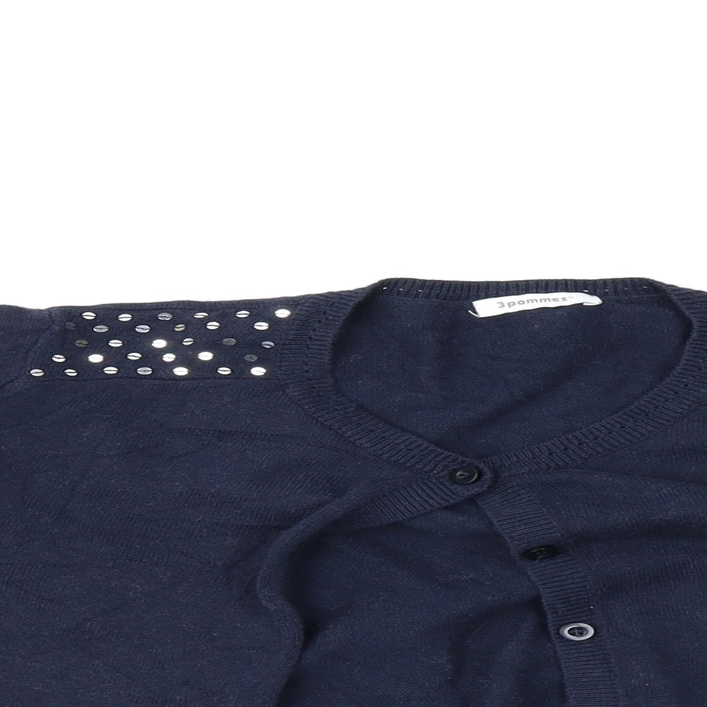 3 Pommes Womens Blue   Cardigan Jumper Size 16