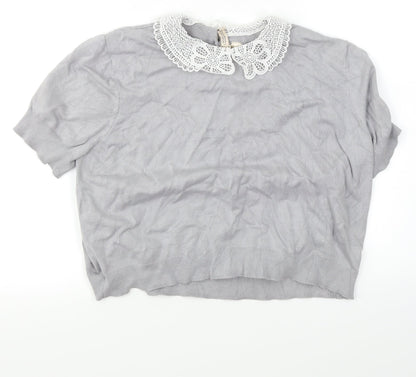 Womens UK Size XL Divided Grey Cropped T-Shirt
