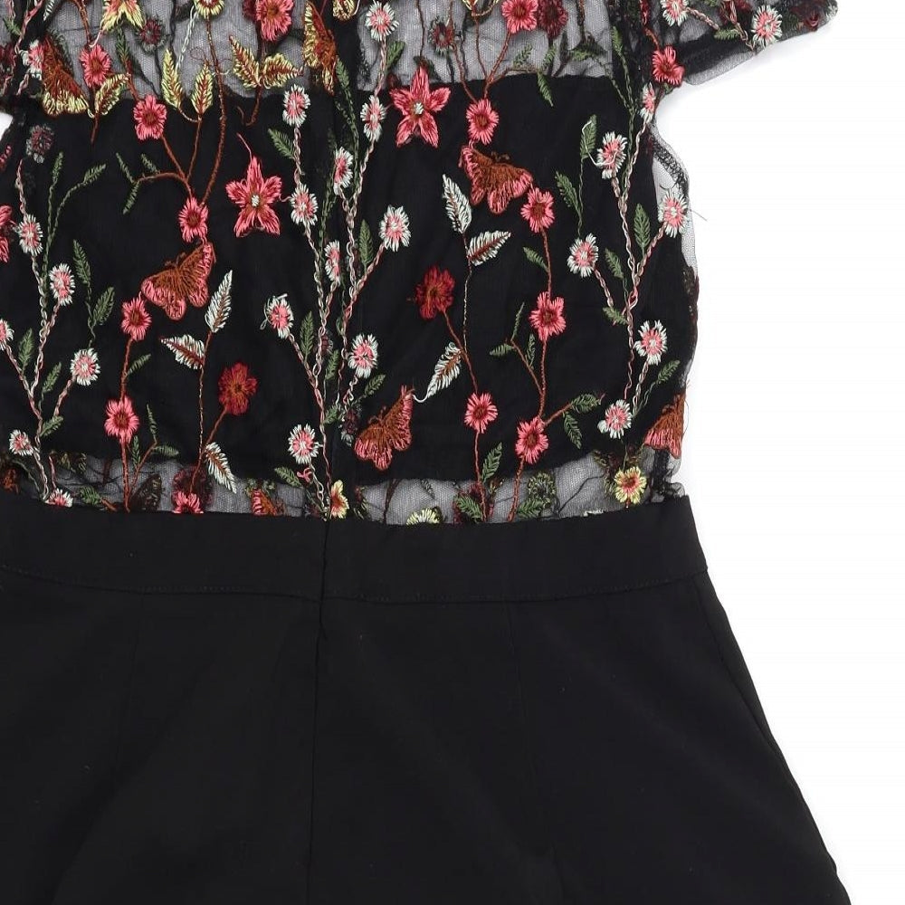 in vogue Paris  Womens Black Floral  Playsuit One-Piece Size L