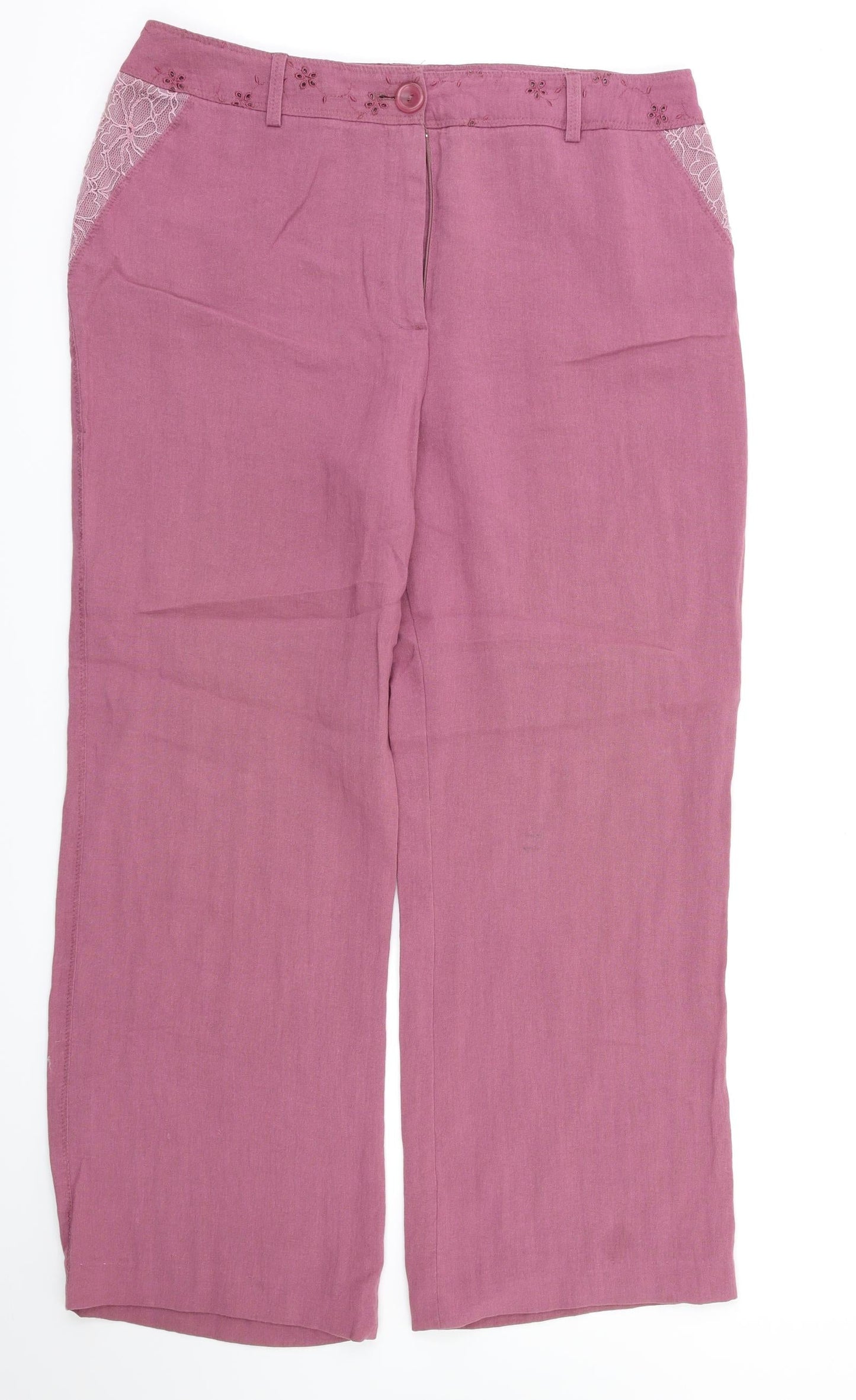 Aria Womens Purple Floral  Trousers  Size 14 L28 in