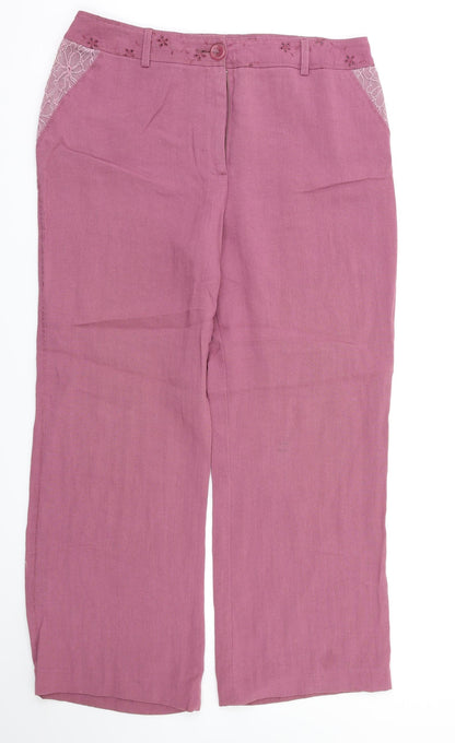 Aria Womens Purple Floral  Trousers  Size 14 L28 in